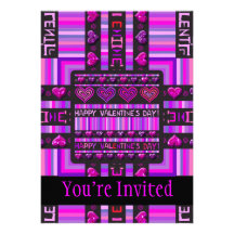 Happy Valentines Day Hearts & Stripes Custom Invites