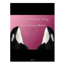 Happy Valentines Day Orca Killer Whale Heart of My Post Cards