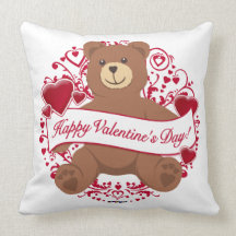 Happy Valentine's Day! Teddy Bear Throw Pillows
