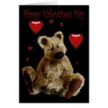 Happy Valentines Day Teddy Bear with Hearts Greeting Card