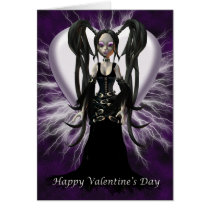 Happy Valentines, Gothic, Cartoon Doll, female Greeting Cards