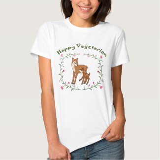 Happy Vegetarian T-shirt Cute Deer Mom Child Vegan