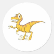 Happy Velociraptor Dinosaur Round Stickers