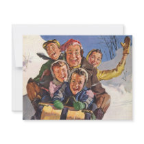 Happy Vintage Family Sledding on Christmas Day Invites
