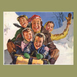 Happy Vintage Family Sledding on Christmas Day postcards