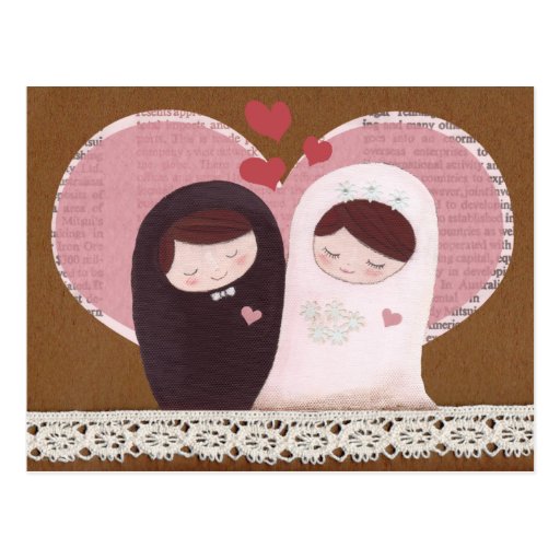 Happy Wedding(Pink/Brown) Postcard
