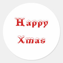 Happy Xmas. Red and White. Custom Round Stickers