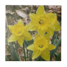 Happy Yellow Daffodils Ceramic Tile