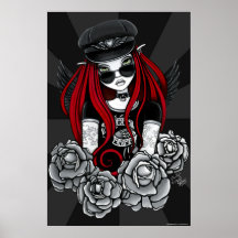 Harley Red Tattoo Biker Rose Angel Poster
