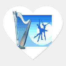 Harp and Dancers Blue Version Graphic Image Heart Stickers