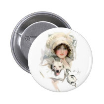 Harrison Fisher Girl  and Her Dog buttons