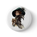 Harrison Fisher Girl  in a Teal Hat Pinback Button