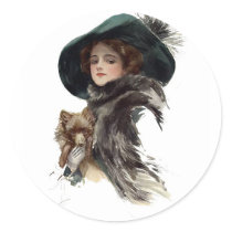 Harrison Fisher Girl  in a Teal Hat Round Sticker