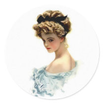 Harrison Fisher Girl  in Blue Round Stickers