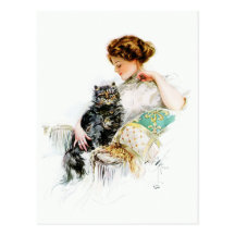 Harrison Fisher: Woman with Cat Postcard