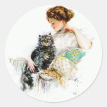 Harrison Fisher: Woman with Cat Round Sticker