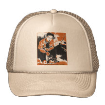 HARRY HOUDINI Black and Orange Art Illustration Trucker Hat