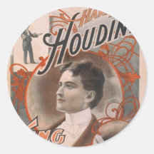 Harry Houdini, 'King of Cards' Vintage Theatre Round Stickers
