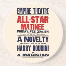 Harry Houdini Restored 1914 white billboard Beverage Coaster