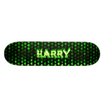 Harry skateboard green fire and flames design