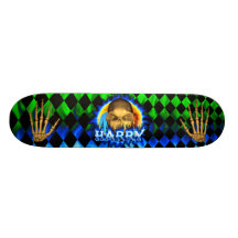 Harry skull blue fire and flames skateboard design