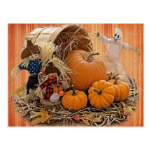 Harvest Scarecrows and Ghost Postcard