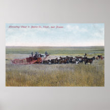 Harvesting Wheat Scene Print