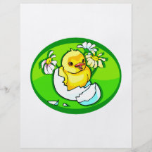 hatching chick daisies green oval full color flyer