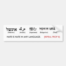 hate is hate in any language/repeal prop 8 bumper stickers
