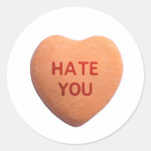 Hate You Orange Candy Heart Sticker