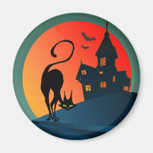 HAUNTED HOUSE, SPIDER, WEB & CAT by SHARON SHARPE Magnet