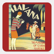Havana Cuba Art Deco Cover Vintage Art Square Stickers
