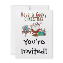 have a geeky christmas santa computer tech personalized invitations