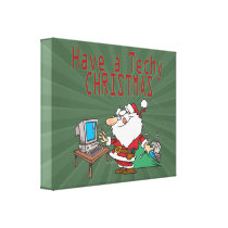 have a techy christmas computer geek santa stretched canvas prints