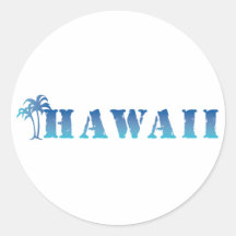 Hawaii blue palm trees round sticker