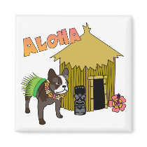 Hawaii French Bulldog Tiki Hula Magnets