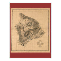 Hawaii Island, 1886, Vintage Hawaiian Map Post Cards