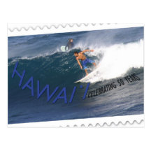 Hawaii statehood 50th anniversary postcard- surfer