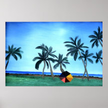 Hawaiian Beach Park & Palm Trees Poster