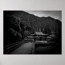 Hawaiian Buddhist Temple B&W Poster