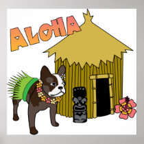 Hawaiian French Bulldog Hula Tiki Posters