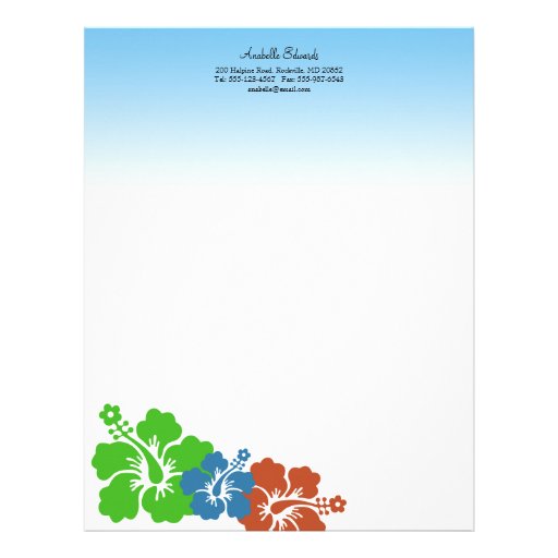 Hawaiian hibiscus flowers earthy green summer letterhead design