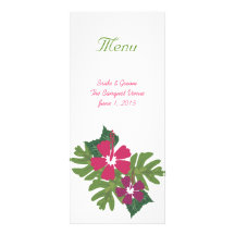 Hawaiian Hibiscus Pink Wedding Menu Rack Card