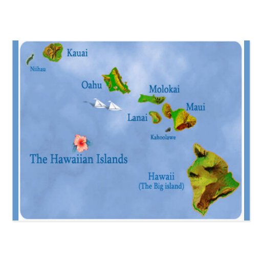 Hawaiian Island Map postcard
