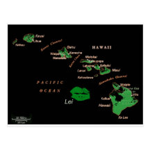 Hawaiian Islands with Lei Island on BLACK Post Card