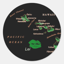 Hawaiian Islands with Lei Island on BLACK Round Sticker