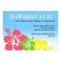 Hawaiian Luau hibiscus flowers tropical island invitations