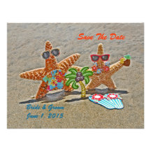 Hawaiian Starfish Couple Save The Date Cards Announcement