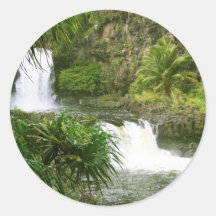 Hawaiian Waterfall 2 tiered Round Sticker