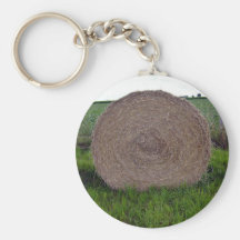 Hay bale rolls in a green field key chain